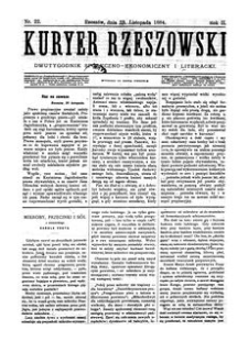 Kuryer Rzeszowski : dwutygodnik spółeczno-ekonomiczny i literacki. 1884, R. 2, nr 22 (23 listopada)