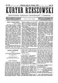 Kuryer Rzeszowski : dwutygodnik spółeczno-ekonomiczny i literacki. 1884, R. 2, nr 23 (14 grudnia)