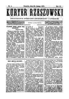 Kuryer Rzeszowski : dwutygodnik spółeczno-ekonomiczny i literacki. 1885, R. 3, nr 4 (22 lutego)