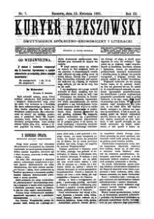 Kuryer Rzeszowski : dwutygodnik spółeczno-ekonomiczny i literacki. 1885, R. 3, nr 7 (12 kwietnia)