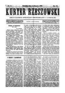 Kuryer Rzeszowski : dwutygodnik spółeczno-ekonomiczny i literacki. 1885, R. 3, nr 15 (9 sierpnia)