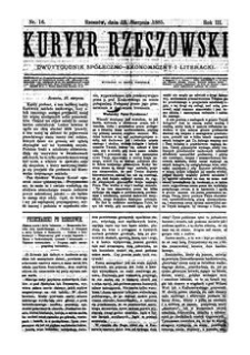 Kuryer Rzeszowski : dwutygodnik spółeczno-ekonomiczny i literacki. 1885, R. 3, nr 16 (23 sierpnia)
