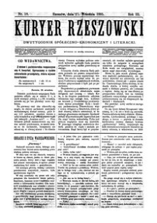 Kuryer Rzeszowski : dwutygodnik spółeczno-ekonomiczny i literacki. 1885, R. 3, nr 18 (27 września)