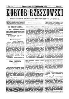 Kuryer Rzeszowski : dwutygodnik spółeczno-ekonomiczny i literacki. 1885, R. 3, nr 19 (11 października)