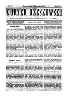 Kuryer Rzeszowski : dwutygodnik spółeczno-ekonomiczny i literacki. 1885, R. 3, nr 21 (8 listopada)