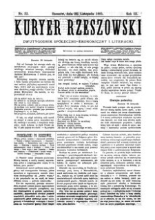 Kuryer Rzeszowski : dwutygodnik spółeczno-ekonomiczny i literacki. 1885, R. 3, nr 22 (22 listopada)