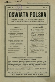 Oświata Polska : organ Wydziału Wykonawczego Polskich Towarzystw Oświatowych. 1925, R. 2, nr 1