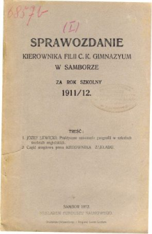 Sprawozdanie Kierownika Filii C. K. Gimnazyum w Samborze za rok szkolny 1911/12