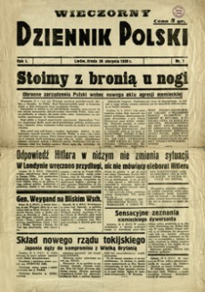 Wieczorny Dziennik Polski. 1939, R. 1, nr 1 (30 sierpnia)