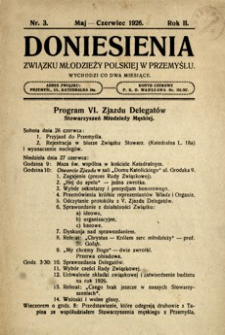 Doniesienia Związku Młodzieży Polskiej w Przemyślu. 1926, R. 2, nr 3 (maj-czerwiec)