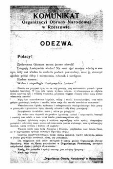 Komunikat Organizacyi Obrony Narodowej w Rzeszowie. 1918, nr 1 (1 listopada)