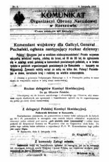 Komunikat Organizacyi Obrony Narodowej w Rzeszowie. 1918, nr 3 (3 listopada)