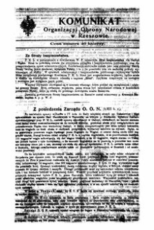 Komunikat Organizacyi Obrony Narodowej w Rzeszowie. 1918, nr 14 (16 grudnia)
