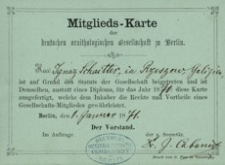 [Mitglieds-Karte der deutschen ornithologischen Gesellschaft in Berlin 1871]