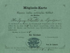 [Mitglieds-Karte der Allgemeinen deutschen ornithologischen Gesellschaft in Berlin 1878]