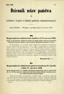 Dziennik ustaw państwa dla królestw i krajów w Radzie państwa reprezentowanych. 1886, cz. 33