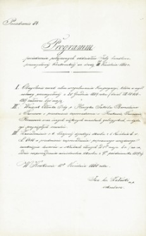Programm posiedzenia połączonych oddziałów Izby handlowo-przemysłowej Krakowskiej we środę 25 Kwietnia 1860 r.