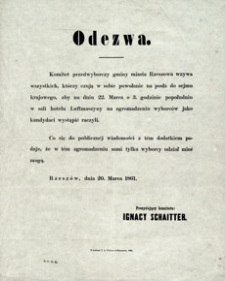 [Odezwa Komitetu przedwyborczego gminy miasta Rzeszowa w sprawie zgłaszania kandydatów na posłów do sejmu krajowego]