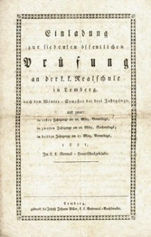 Einladung zur siebenten öffentlichen Prüfung an der k. k. Realschule in Lemberg