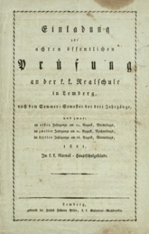Einladung zur achten öffentlichen Prüfung an der k. k. Realschule in Lemberg