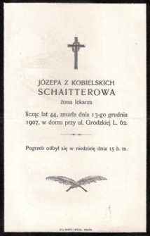 [Zawiadomienie o śmierci Józefy Schaitter z d. Kobielskiej, żony Ignacego Schaittera]