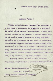 [List Ignacego Schaittera do Michała Gottmana w sprawie wysłania paczki z żywnością dla córki Jadwigi Rachmistruk]