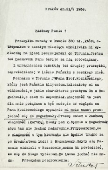 [List Ignacego Schaittera do Michała Gottmana dotyczący zjazdu pszczelarskiego w Toruniu i znajomości z prof. Aleksandrem Kozikowskim]