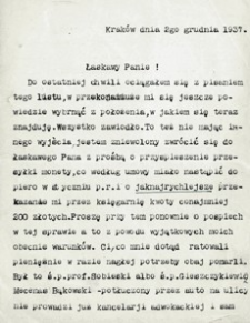 [List Ignacego Schaittera do Michała Gottmana w sprawie pomocy finansowej]