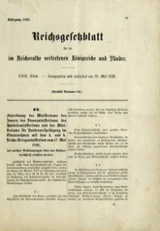 Reichsgesetzblatt für die im Reichsrathe vertretenen Königreiche und Länder. 1891, St. 22