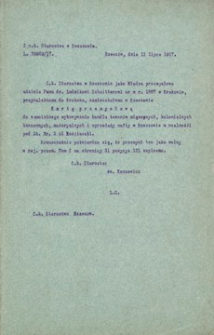 [Pismo z c. k. Starostwa w Rzeszowie do Ludwika Schaittera z informacją o udzieleniu karty przemysłowej do samoistnego wykonywania handlu towarów mięszanych, kolonialnych, korzennych, materyalnych i sprzedaży nafty]