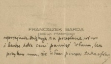 [Podziękowanie od biskupa przemyskiego Franciszka Bardy za przesłane wino]