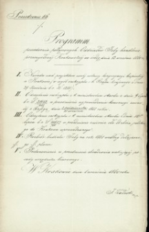 Programm posiedzenia połączonych Oddziałów Izby handlowo-przemysłowej krakowskiej we środę dnia 12 września 1860 r.