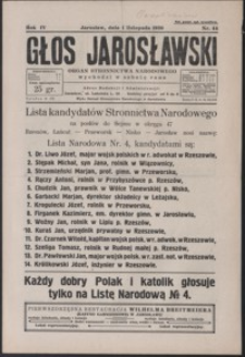 Głos Jarosławski : organ Stronnictwa Narodowego. 1930, R. 4, nr 44-48 (listopad)