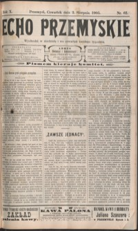 Echo Przemyskie : organ Stronnictwa Katolicko-Narodowego. 1905, R. 10, nr 62-70 (sierpień)