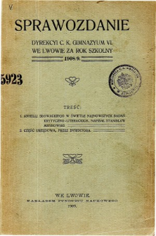 Sprawozdanie Dyrekcyi C. K. Gimnazyum VI. we Lwowie za rok szkolny 1908/9