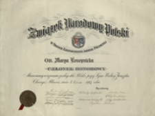 [Dyplom członka honorowego Związku Narodowego Polskiego w Stanach Zjednoczonych Ameryki Północnej dla Marii Konopnickiej]