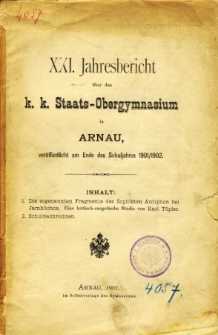 Jahresbericht uber das K. K. Staats-Obergymnasium in Arnau veroffentlicht am Ende des Schuljahres 1901/1902