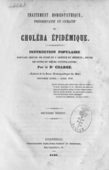 Traitement homoeopathique, préservatif et curatif du choléra épidémique : instruction populaire