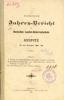 Jahres-Bericht der deutschen Landes-Unterrealschule in Auspitz fur das Schuljahr 1897-98