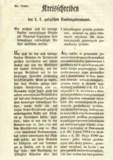 Kreisschreiben des k. k. galizischen Landesguberniums : i niezakupne grunta poddańcze, uznane są jako własność użytków dla teraźniejszych prawnych posiadaczy tychże