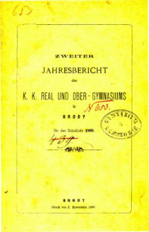 Jahresbericht des K. K. Real und Ober-Gymnasiums in Brody fur das schuljahr 1880